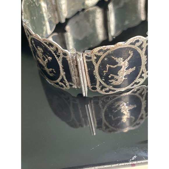 Sterling Silver Siam God Goddess Dancer Bracelet - Wide Niello 0.8" - Picture 3 of 9